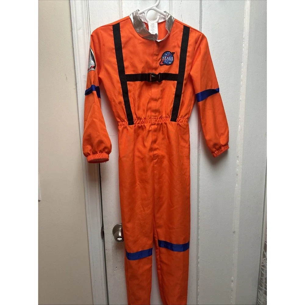 Boys Halloween Space Explorer Dress Up Astronaut Orange Costume With Helmet Med.
